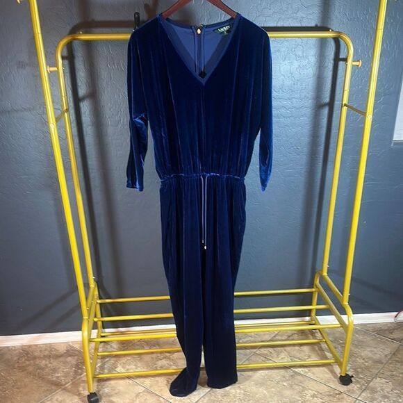 Ralph Lauren Navy Blue Velvet Jumpsuit - Picture 1 of 8